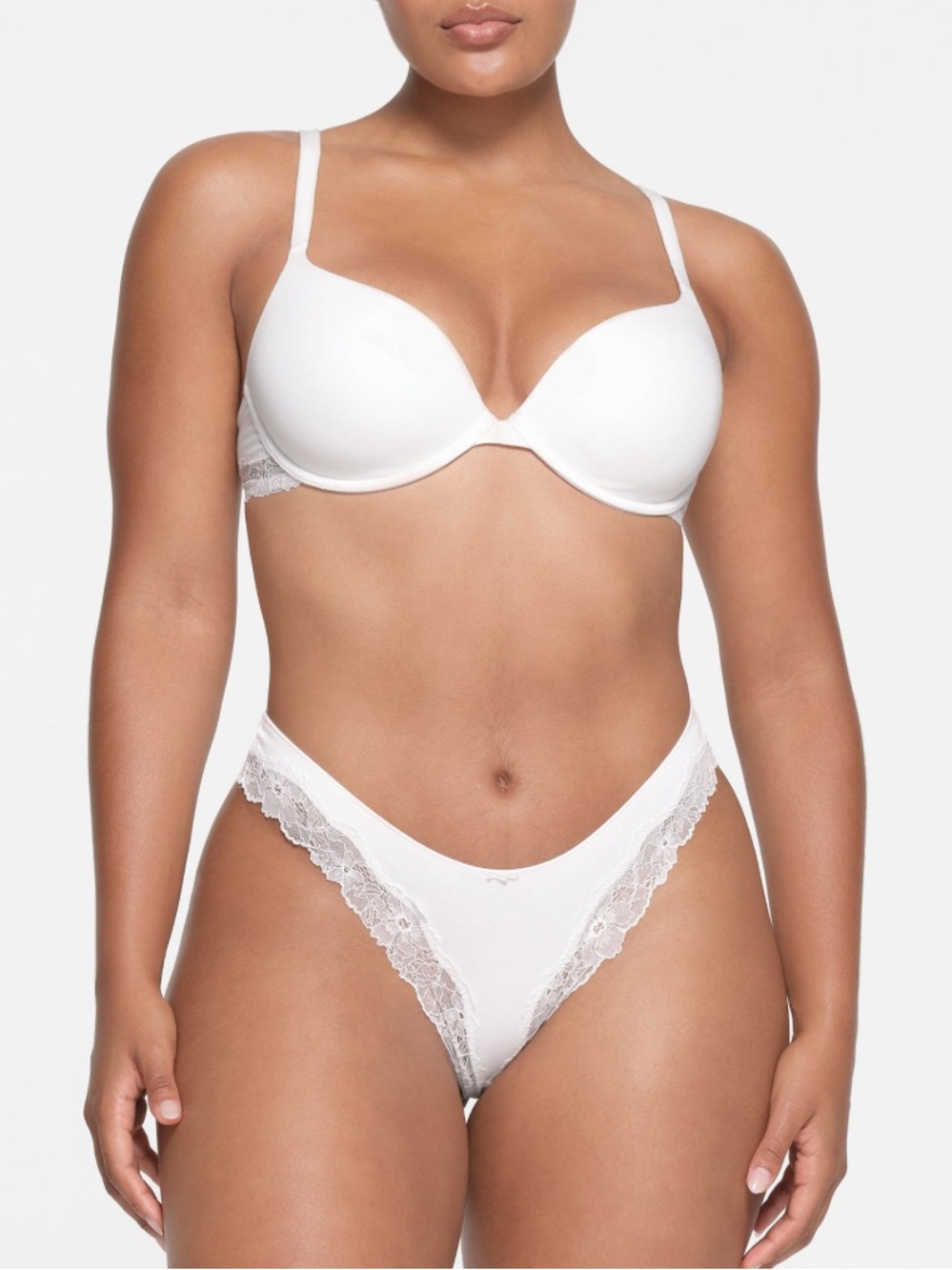 SKIMS Cotton Lace Lightly Lined Plunge Bra Marble 32DDD